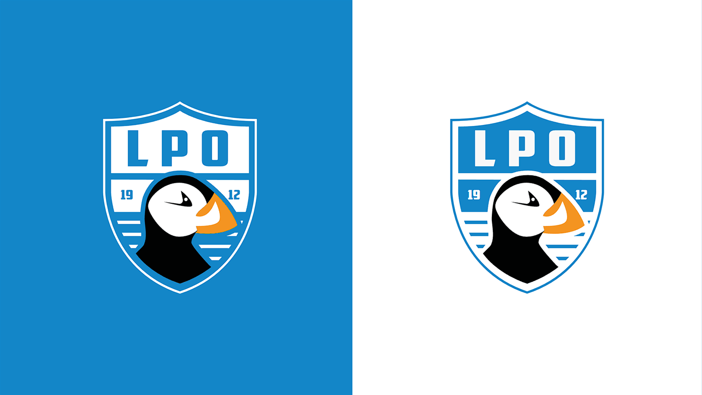 Lgo rebrandé de la Ligue de Protection des Oiseaux sur fond bleu et sur fond blanc.