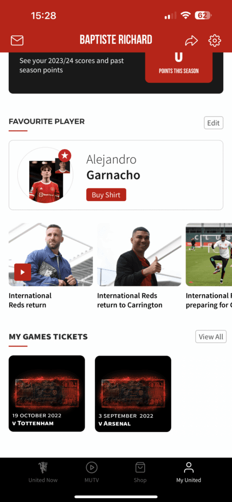 Page de l'application NFT de MUFC.