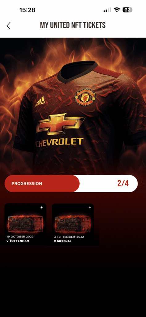 Page de maillot de l'application NFT de MUFC.